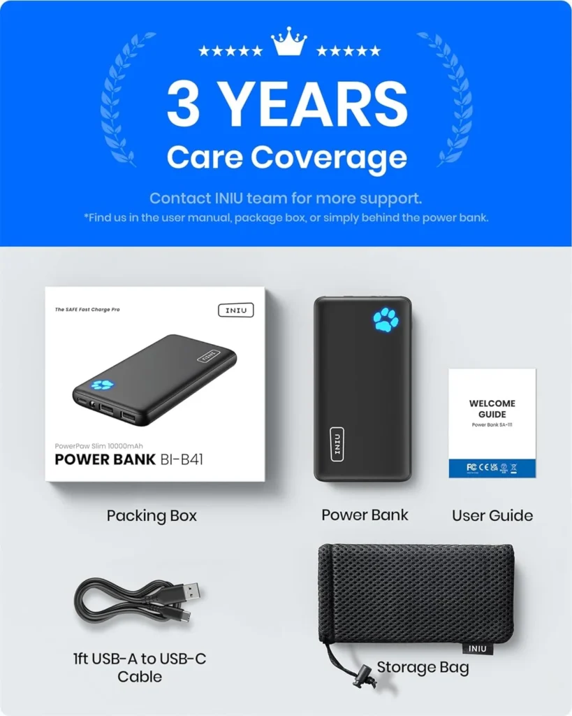 INIU Portable Charger Review – Slim 10000mAh Power Bank with USB-C and high-speed charging for iPhone, Samsung, and other devices.
