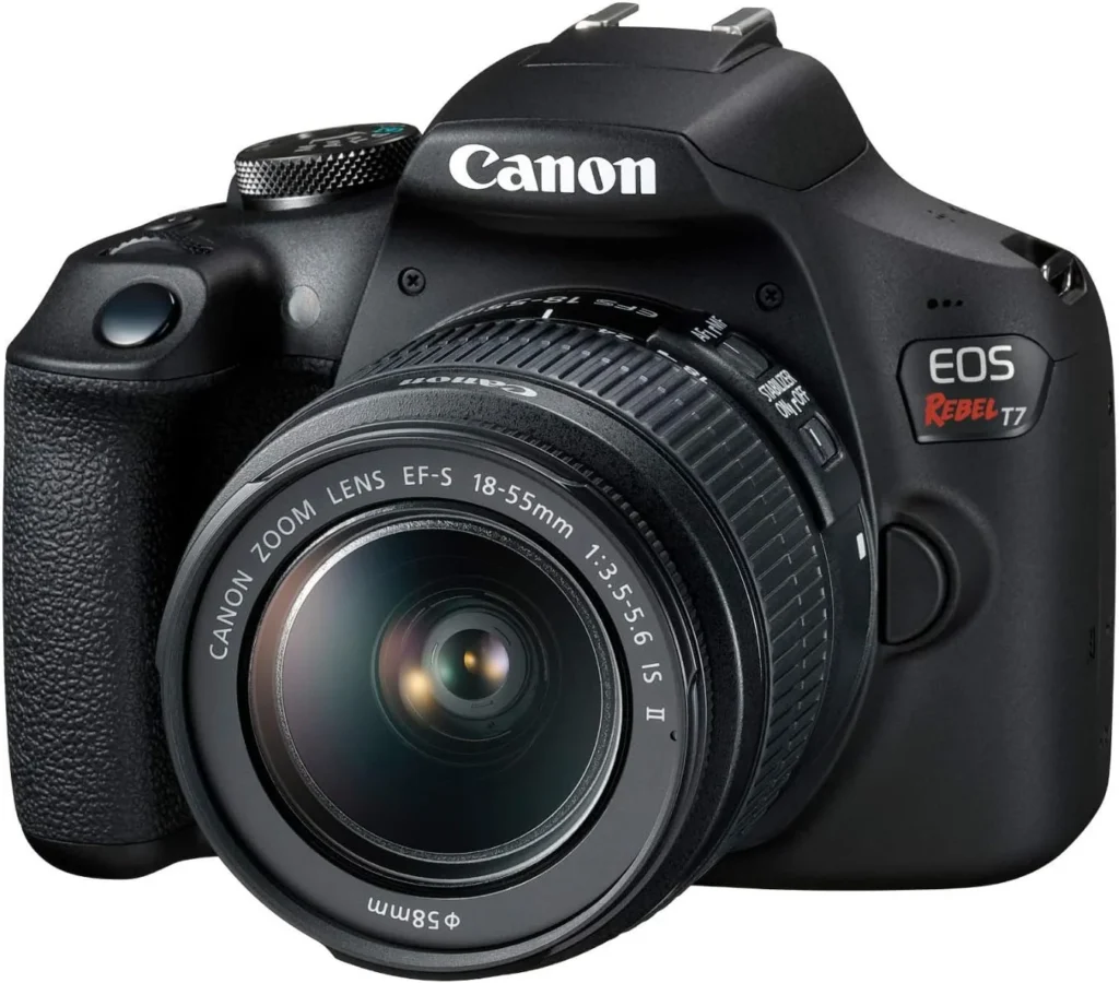 Canon EOS Rebel T7 DSLR Camera with 18-55mm Lens, 24.1 MP CMOS Sensor, built-in Wi-Fi, and Full HD video capabilities